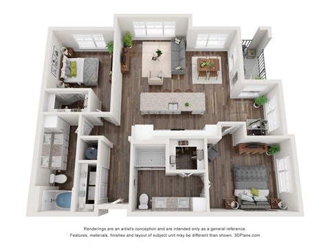 Floor plan for 2 beds, 2 baths, 1236 sqft
